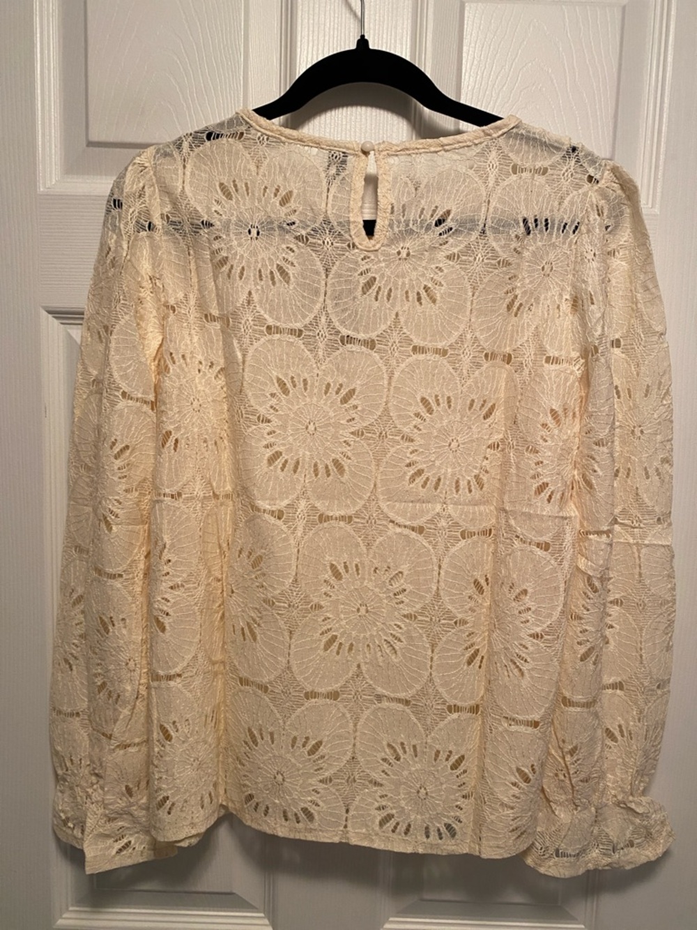 Luxveer Beige Crochet Floral Lace Long Sleeve Blouse…size L - Picture 2 of 7